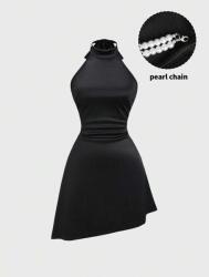 Shein Fekete Szatén Ruha Gyöngyökkel (M)