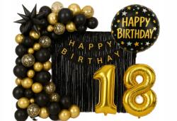  Lufi Dekoráció Fekete-arany Tizennyolcadik Születésnap Függöny Girland (DEKORACJA BALONOWA CZARNO ZŁOTA NA OSIEMNASTK)