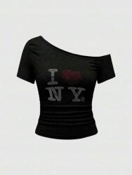 Shein Fekete Strasszos Felső (s)