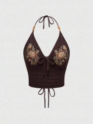 Romwe Barna Kötött Felső Hímzéssel (M)