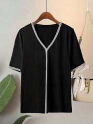 Shein Fekete Bordázott Póló (L)