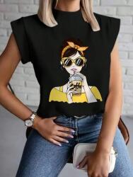 Shein Fekete Nyomott Mintás Póló (s)