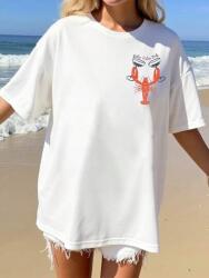 Shein Fehér Hosszabb Póló Nyomott Mintával (0XL)