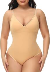 Figninget Body Modelator Figninget pentru Femei , Tanga Fara Cusaturi, Decolteu in V, Culoare Piersica , Subtiere Abdomen si Sculpare Talie, Marime L