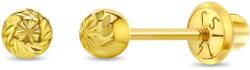 Bebe Gold Cercei din Aur 14K pentru Copii, model Biluta Fatetata Diamond-Cut 4 mm, inchidere cu Filet si Protectie