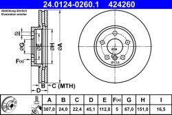 ATE Disc Frana 24.0124-0260.1 Bmw 1/2 Active/2 Active Tourer/2 Gran/2 Gran Tourer/X1