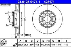 ATE Disc Frana 24.0125-0171.1 Skoda Superb I Vw Passat B5/Passat B5.5