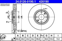 ATE Disc Frana 24.0126-0190.1 Citroën C4 Iii/Ds5 Ds Ds 3 / Ds 3 Crossback/Ds 5