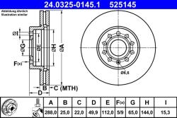 ATE Disc Frana 24.0325-0145.1 Audi A3 Seat Altea/Leon/Toledo Iii Skoda Octavia Ii