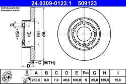 ATE Disc Frana 24.0309-0123.1 Audi A1/A2/A3/Tt Seat Cordoba/Ibiza Iii/Ibiza Iv/Leon
