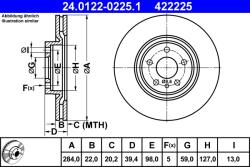 ATE Disc Frana 24.0122-0225.1 Alfa Romeo Gtv/Spider