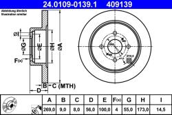 ATE Disc Frana 24.0109-0139.1 Toyota Corolla/Corolla Verso/Ist/Matrix/Prius/Yaris