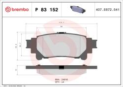 BREMBO Set Placute Frana, Frana Disc P83152 Lexus Rx Toyota Fortuner/Highlander / Kluger