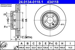 ATE Disc Frana 24.0134-0118.1 Land Rover Discovery V/Range Rover Iv