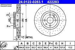 ATE Disc Frana 24.0122-0283.1 Abarth 500 / 595 / 695/500C / 595C / 695C