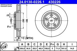 ATE Disc Frana 24.0130-0226.1 Jaguar Xf I/Xf Sportbrake/Xj/Xk Ii