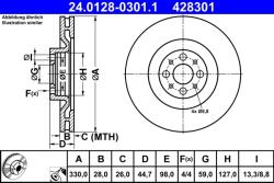 ATE Disc Frana 24.0128-0301.1 Lancia Delta Iii