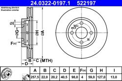 ATE Disc Frana 24.0322-0197.1 Abarth 500E Alfa Romeo Mito Chrysler Ypsilon Fiat 500