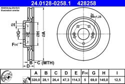 ATE Disc Frana 24.0128-0258.1 Hyundai Grandeur/Kona/Nexo/Sonata Vii/Tucson/I20 Iii