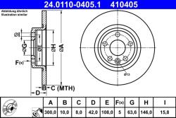 ATE Disc Frana 24.0110-0405.1 Jaguar E-Pace Land Rover Discovery Sport