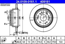 ATE Disc Frana 24.0109-0161.1 Honda Accord Vii/Odyssey/Shuttle/Stepwgn