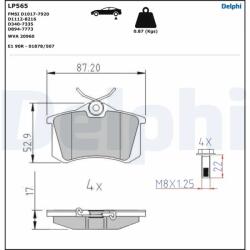 DELPHI Set Placute Frana, Frana Disc Lp565 Audi A1/A2/A3/A4 B5/A4 B6/A4 B7/A4 B8/A6 C4 (LP565)