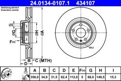 ATE Disc Frana 24.0134-0107.1 Audi A6 C7
