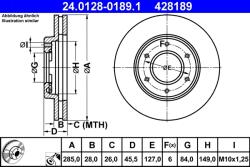 ATE Disc Frana 24.0128-0189.1 Toyota Hiace / Commuter V/Hiace Iv/Hiace V