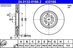 ATE Disc Frana 24.0132-0166.2 Audi Tt Vw Golf Iv