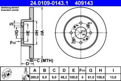 ATE Disc Frana 24.0109-0143.1 Honda Civic Vi/Civic Vi Aerodeck/Civic Vii