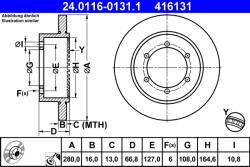 ATE Disc Frana 24.0116-0131.1 Nissan Cabstar/Nt400 Cabstar