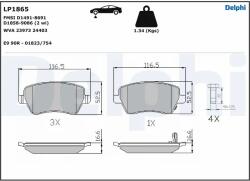 DELPHI Set Placute Frana, Frana Disc Lp1865 Honda Pilot Lotus Exige Nissan Micra V