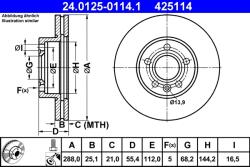 ATE Disc Frana 24.0125-0114.1 Ford Galaxy I Seat Alhambra Vw Sharan