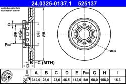 ATE Disc Frana 24.0325-0137.1 Audi A4 B6/A4 B7/A6 C5 Seat Exeo Skoda Superb I (24.0325-0137.1)