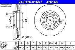 ATE Disc Frana 24.0126-0168.1 Alfa Romeo Giulietta Fiat 500X Jeep Renegade
