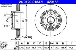 ATE Disc Frana 24.0120-0183.1 Bmw 5/6