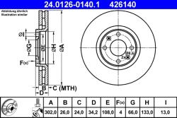 ATE Disc Frana 24.0126-0140.1 Citroën C4/C4 I/C4 Iii/C4 Picasso I/C4 X Jeep Avenger