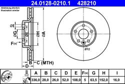 ATE Disc Frana 24.0128-0210.1 Volvo S60 Ii/S60 Ii Cross Country/S80 Ii/V60 I/V70 Iii