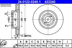 ATE Disc Frana 24.0122-0240.1 Daihatsu Charade Viii Toyota Yaris/Yaris / Vios