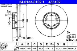 ATE Disc Frana 24.0133-0102.1 Ford Tourneo Custom V362/Transit Custom V362 (24.0133-0102.1)