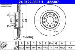 ATE Disc Frana 24.0122-0307.1 Alfa Romeo Giulia/Stelvio