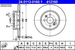 ATE Disc Frana 24.0112-0160.1 Renault Kangoo