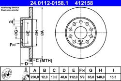 ATE Disc Frana 24.0112-0158.1 Audi A3 Seat Altea/Toledo Iii Skoda Octavia Ii Vw Golf
