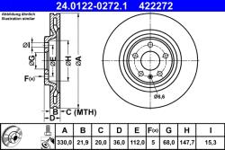 ATE Disc Frana 24.0122-0272.1 Audi A4 B8/A4 B9/A5/A6 C7/A6 C8/A7/A8 D4/A8 D5/Q5/Q7