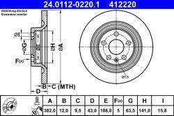 ATE Disc Frana 24.0112-0220.1 Volvo S60 Iii/S90 Ii/V60 Ii/V60 Ii Cross Country