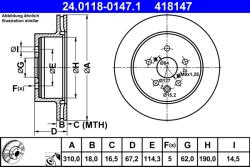 ATE Disc Frana 24.0118-0147.1 Lexus Gs/Is C/Is Ii Toyota Crown/Mark X I/Mark X Ii