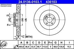 ATE Disc Frana 24.0136-0103.1 Audi A8 D3