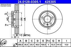 ATE Disc Frana 24.0128-0305.1 Volvo S60 Iii/S90 Ii/V60 Ii/V60 Ii Cross Country
