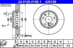 ATE Disc Frana 24.0126-0158.1 Renault Laguna/Laguna Iii/Latitude/Megane/Megane Iii