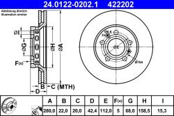 ATE Disc Frana 24.0122-0202.1 Audi A8 D3 Vw Phaeton